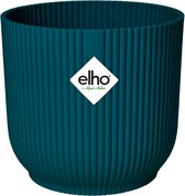 Elho Vibes Fold Rond 14 - Pot De Fleurs pour Intérieur - Plastique 100% recyclé - Ø 14.1 x H 12.9 cm - Bleu/Bleu Foncé