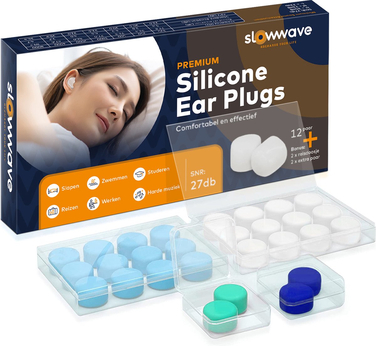 Goedkoopste Slowwave Premium Earplugs - Siliconen oordopjes - Veruit de beste keuze (zie beschrijving) - Superieure oordopjes om te slapen - Ook geschikt voor werken, reizen, zwemmen, studeren, uitgaan etc. - Sluit volledig af 'bubbel' van stilte