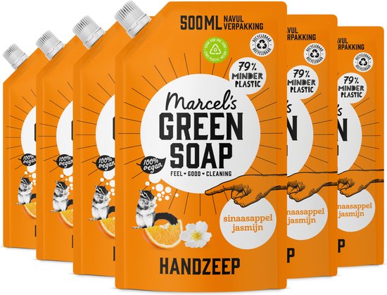 Marcel's Green Soap Handzeep Refill Sinaasappel & Jasmijn 6 x 500ml