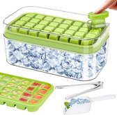 IJsblokjeshouder met deksel en container - Siliconen ijsblokjesschaal voor 64 ijsblokjes - Inclusief tang en schep - Groen Ice mold