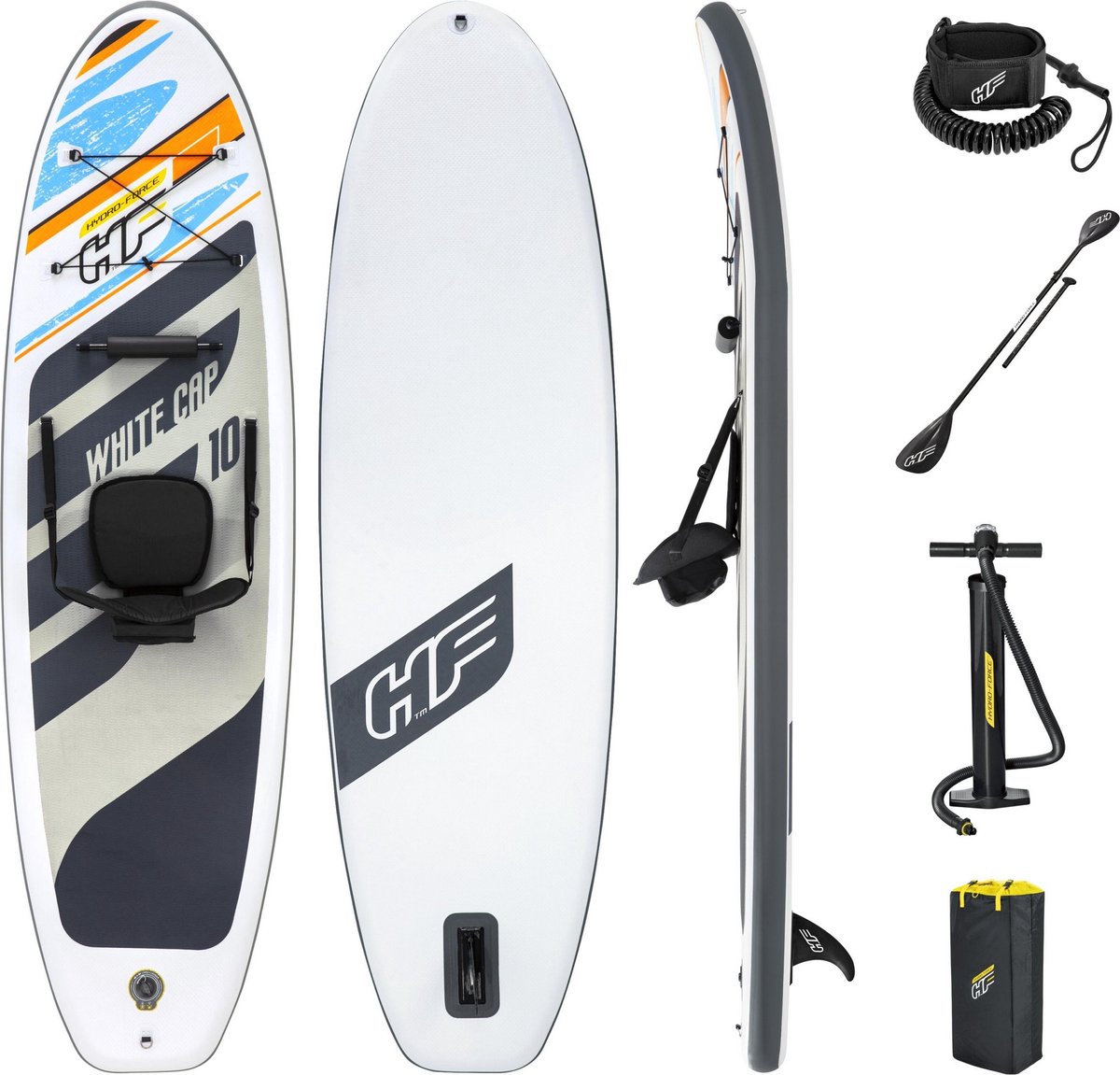 Bestway Sup Board Hydro Force White Cap Convertible Set - Met Accessoires inclusief zitje en voetsteun - 305 cm x 84 cm x 12 cm
