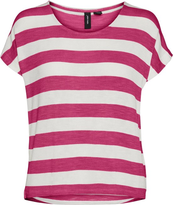 Vero Moda T-shirt VMwide Stripe SL Top Ga Jrs Noos 10190017 Sorbet framboise/ White neige Taille femme - M