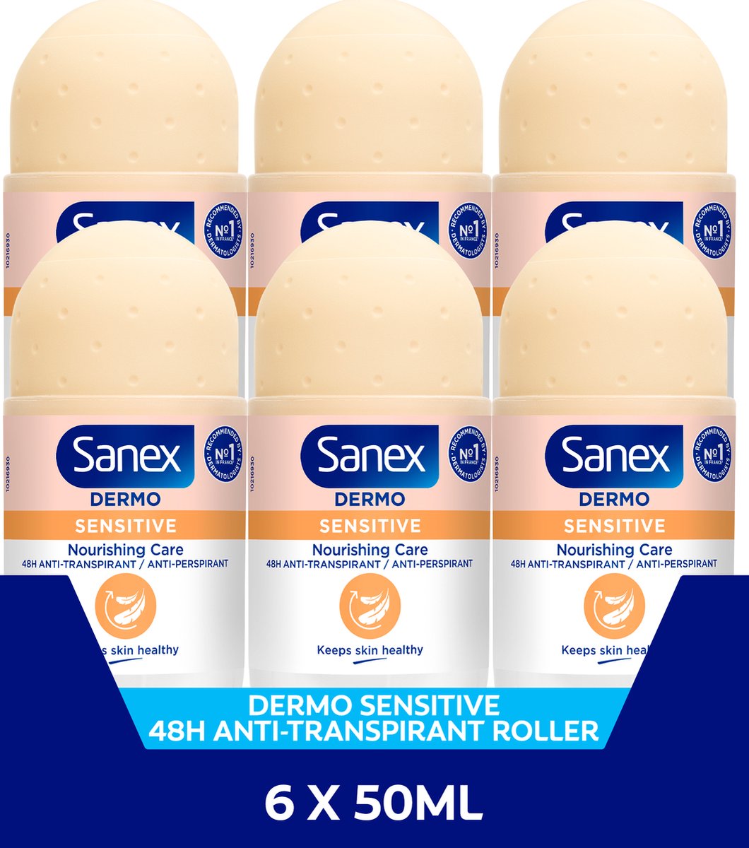 Goedkoopste Sanex Dermo Sensitive Deodorant Anti-Transpirant Roller 6 x 50ml - Voordeelverpakking