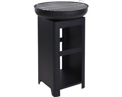 Barbecue-BBQ Grillplaat met Houtopslag - Hoog Model -ook te gebruiken als vuurschaal -Buitenleven