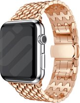 Strap-it Draken stalen band - Geschikt voor Apple Watch bandje - Series 1/2/3/4/5/6/7/8/9/SE - Rose Gold - Metalen schakel band met draken patroon - RVS iWatch bandje voor maat: 38 mm 40 mm 41 mm
