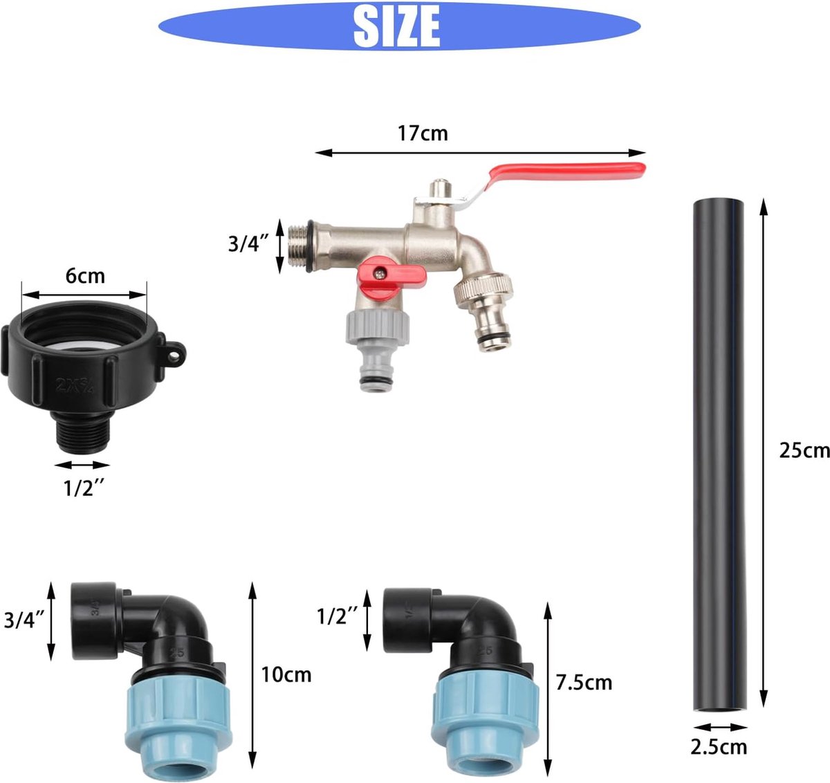 Messing kogelkraan ¾ voor IBC tank inclusief adapter Messing kogelkraan ¾ voor IBC tank inclusief adapter