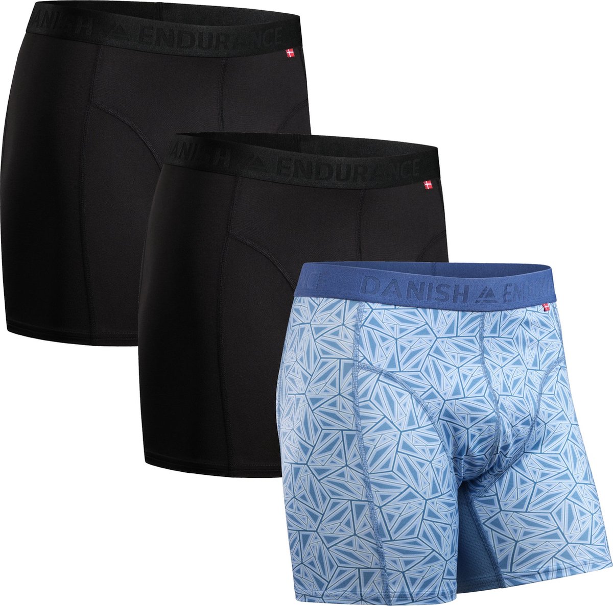 DANISH ENDURANCE Sportonderbroeken Heren - Quick Dry - Sport Boxershorts - 3 pack - Zwart/Mosaic Blauw - Maat M