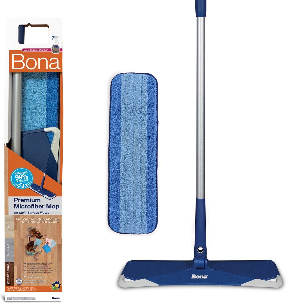 Goedkoopste Bona Premium Microvezel Vloer Mop - Vloerwisser - In Hoogte Verstelbaar - Inclusief Microvezel Doek - 42 CM