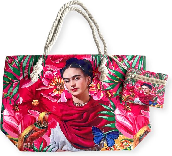 Frida Kahlo Schoudertas/Shopper Flowers & Bird met etui