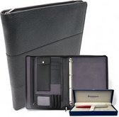 Bundle Dossier d'écriture en cuir a4 modèle Paris avec stylo Waterman - Dossier de conférence A4 - Dossier de documents A4 - Zwart