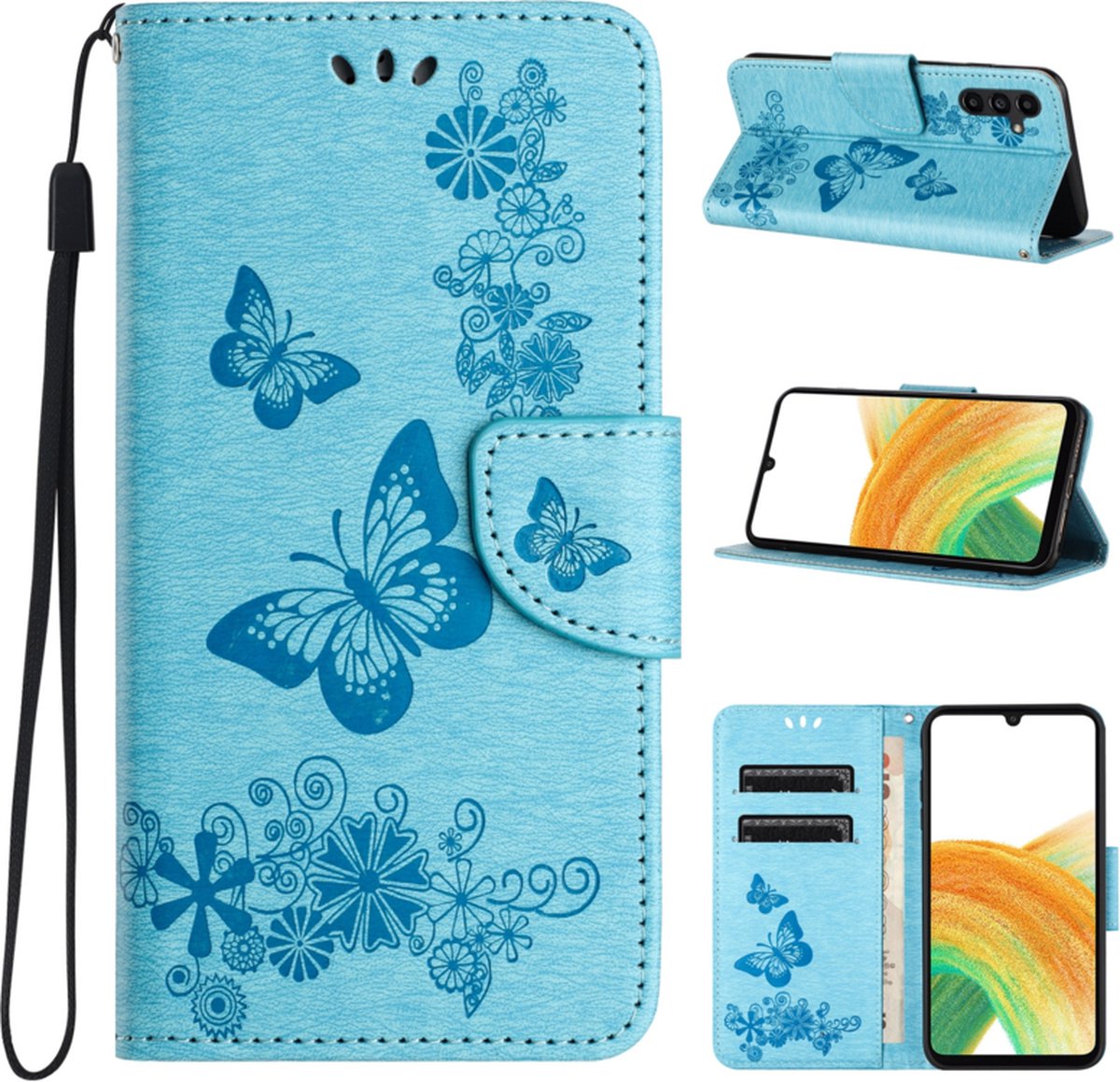 PU BookCover Hoes Etui geschikt voor Samsung Galaxy A15 Blauw Vlinders
