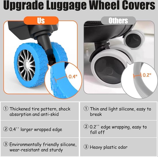 Lot De 8 Protections En Silicone Pour Roues De Valise – Couvre-roues Silencieux, Antidérapants, Pour Trolleys Et Chaises De Bureau
