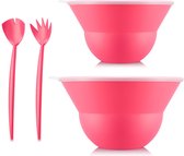 Bodum | Topee Bowls | Twee saladekommen met deksels en saladecouvert | 5 liter & 3 liter | Bubblegum / Roze