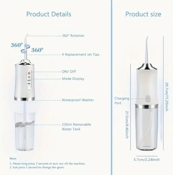 Draagbare tanden waterflosser, slimme elektrische tandenspoeler voor thuis, orthodontisch speciaal tandreinigingshulpmiddel