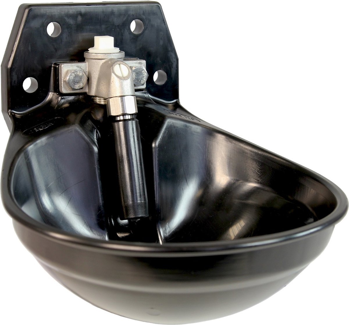 Suevia 12P kunststof drinkbak, zwart, met inox staafventiel