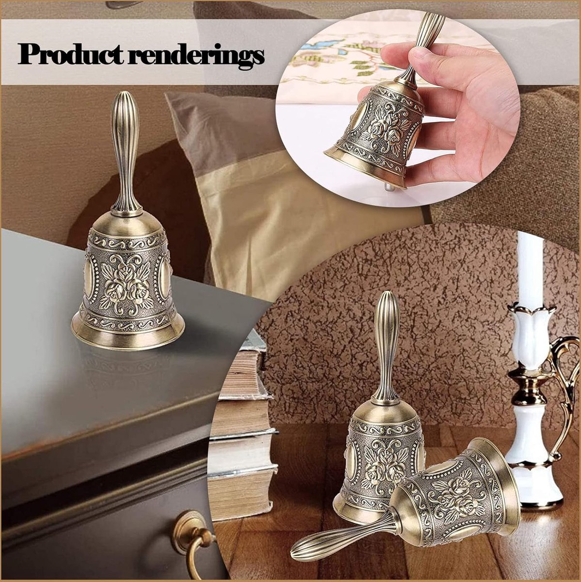 STOBOK 2stuks Zinc Alloy Decoratieve Bel Voor Restaurant Bar Handbel Met Retro Ontwerp Ergonomische Handgreep Duurzaam Voor Klantenservice Tafelbelgebruik