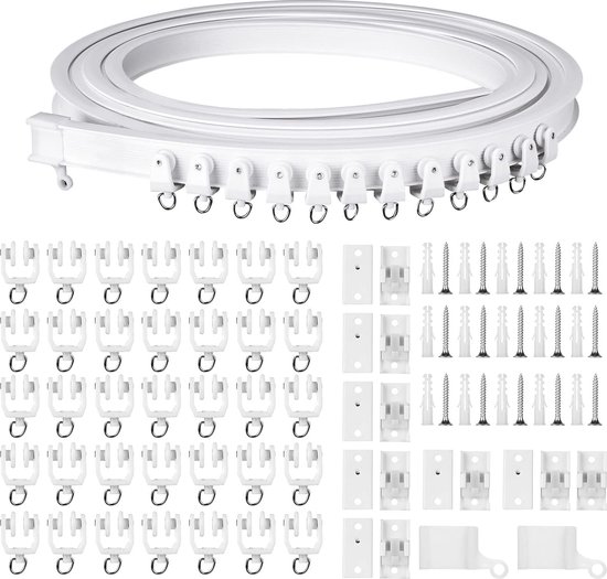 Gordijnrailset voor plafond, gebogen gordijnrails, 5 m, flexibele plafondrail voor gordijnen, voor ruimteverdeler, douchegordijn, plafondrailsysteem