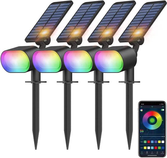 RGB Solar Tuinverlichting LED Prikspot - 16 Miljoen Kleuren - Zonne-energie - Draadloos - Waterdicht IP65 - App Bestuurbaar