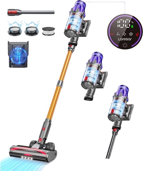 PRIMO PR509SV 3-in-1 Steelstofzuiger Draadloos - Stofzuiger zonder zak - Kruimelzuiger - Extra fluffybrush - Grijs/Groen