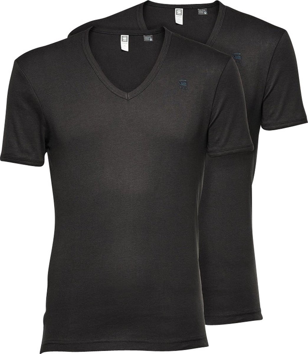 G-Star RAW Heren T-Shirt Base v t short-sleeve 2-pack Veelkleurig L V Hals Volwassenen Zwart