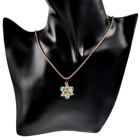 Collier Femme 50cm à 55cm - Acier Inoxydable Plaqué Or - Collier Jasseron avec Pendentif Étoile Vert Clair - Ajustable
