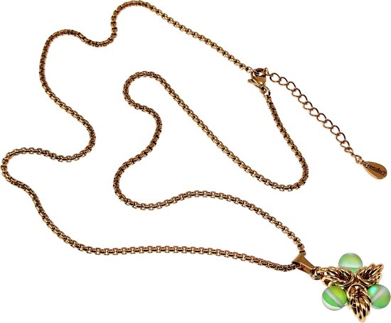 Collier Femme 50cm à 55cm - Acier Inoxydable Plaqué Or - Collier Jasseron avec Pendentif Étoile Vert Clair - Ajustable