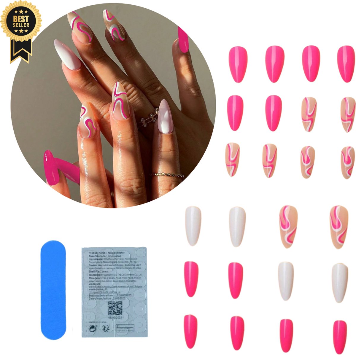 Goedkoopste GUAPÀ® Plaknagels | 24 stuks valse nagels | Press On Nails | Zelfklevende Plaknagels | Nepnagels | Kunstnagels | Compleet plaknagels starterspakket | Nagels Wraps | Nail Art | Zomer Nagels | 24 stuks plaknagels Roze Nail Art
