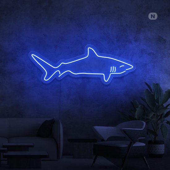 Led Neonbord - Led Neonverlichting - Haai - Blauw- 50cm * 18cm
