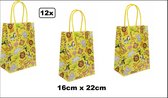 12x Koordtas Jungle dieren 16cm x 22cm - Goodiebag papieren draagtas tas|koord festival kado themafeest party geschenken verjaardag