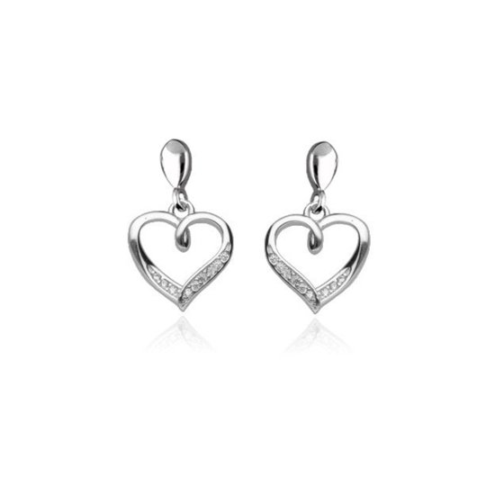 Zilver Hart Oorbellen - Zilver Oorbellen Hart met Zirkonia - Elegant Zirconia Heart Earrings - Amona Jewelry