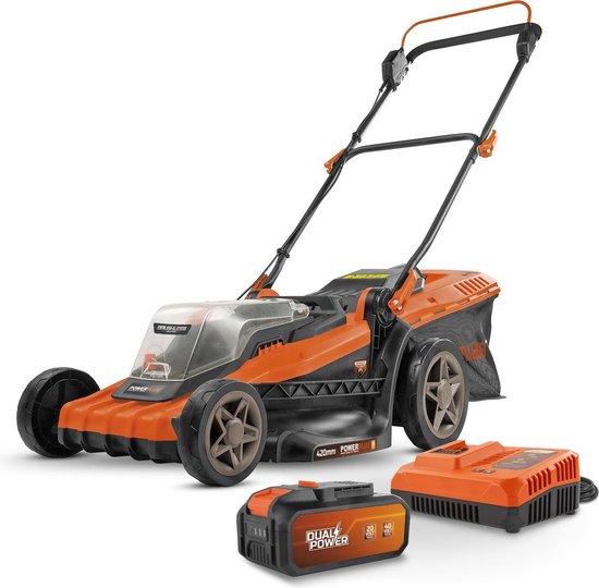 Dual Power Accu-grasmaaier POWDPGLWS2 - 40 V, 420 mm grasmaaier, met accu en lader, met grasopvangbak en achteruitworp