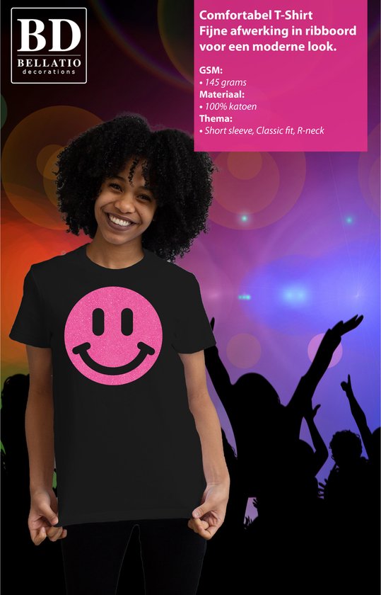 Bellatio Decorations Chemise de Déguisement Dames - Smiley - Noir - Carnaval/Bauche party - Vêtements de Fête M