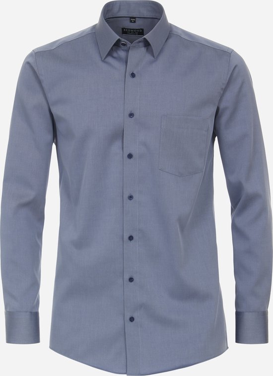 Redmond comfort fit overhemd - popeline - blauw - Strijkvriendelijk - Boordmaat: 41/42