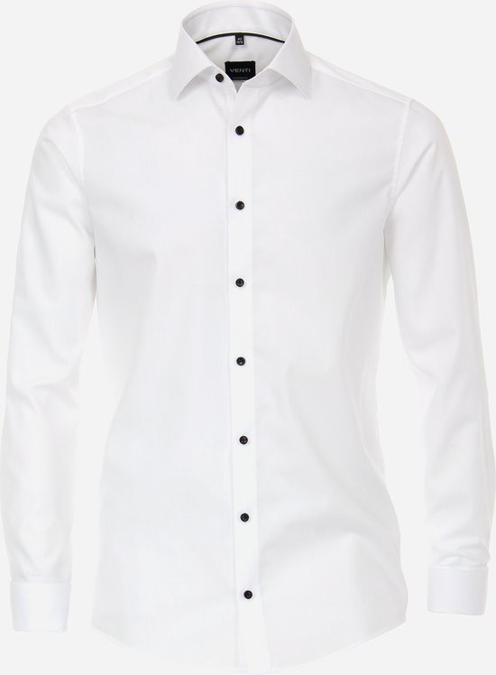 VENTI modern fit overhemd - popeline - wit met dubbele manchet - Strijkvrij - Boordmaat: 45