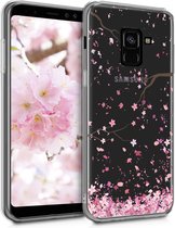 kwmobile coque de téléphone compatible avec Samsung Galaxy A8 (2018) - Coque pour smartphone en rose poudré / marron foncé / transparent - Design feuilles de cerisier