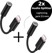 2x Audio Splitter - Lightning naar 3.5 mm Jack - Hoogwaardige Audio Jack Splitter - Compatibel met iPhone en iPad - Zwart - WiseQ