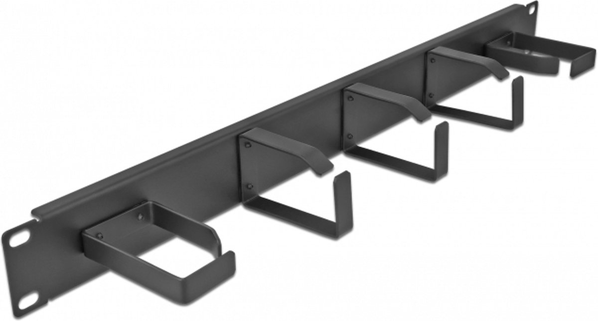 Image of 19 ″ kabelbeheerrouteringspaneel met 5 metalen haken (2 x horizontaal, 3 x verticaal) 1U zwart