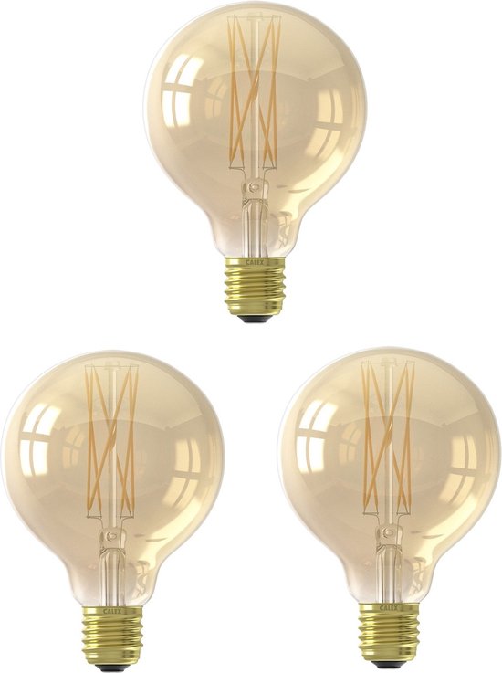 3 stuks Calex filament LED globelamp G95 E27 4.5W 2100K Goud Dimbaar