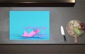 Inductieplaat Beschermer - Achteraanzicht van Roze Zweefvliegtuig tegen Felblauwe Achtergrond - 71x52 cm - 2 mm Dik - Inductie Beschermer - Bescherming Inductiekookplaat - Kookplaat Beschermer van Zwart Vinyl