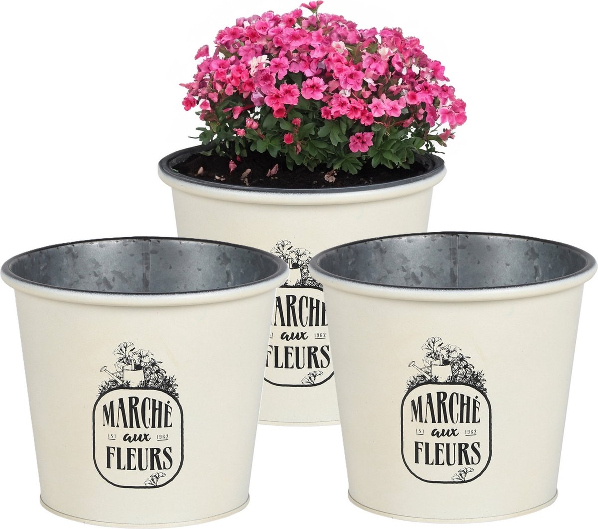 Goedkoopste Sunnydays /plantenpot/bloempot - 3x - zink - ivoorwit - D19 x H16 cm