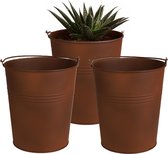 Sunnydays Emmer/plantenpot/bloempot - 3x - zink - roestbruin - D13 x H14 cm