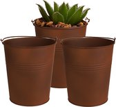 Sunnydays Emmer/plantenpot/bloempot - 3x - zink - roestbruin - D15 x H16 cm
