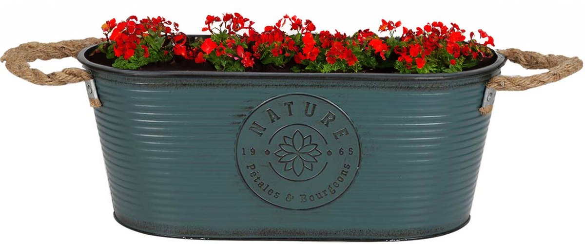 Goedkoopste Sunnydays Teil/plantenpot/bloempot - zink - petrolblauw - L35 x D19 x H14 cm