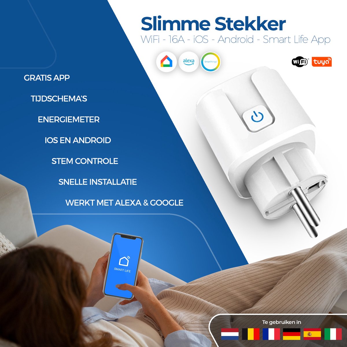 Slimme Stekker 4-Pack 16A WiFi Smart Plug met Tijdschakelaar Energiemeter voor Google Home Alexa - Afbeelding 3