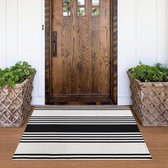 Zwart en wit gestreept outdoor tapijt, 60 x 90 cm, wasbaar, veranda, tapijt, welkom, deurmatten voor huisdeur/boerderij/entree/huisingang, tapijt