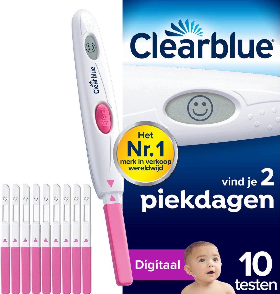 Clearblue Ovulatietestset Digitaal - Word sneller zwanger - 1 Digitale Houder En 10 Testen - Clearblue