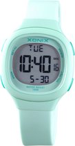 Xonix BBF-002- Horloge - Digitaal - Vierkant - Dames - Vrouwen - Siliconen band - ABS - Cijfers - Achtergrondverlichting - Alarm - Start-Stop - Tweede tijdzone - Datumaanduiding - Waterdicht - LichtGroen - 10 ATM
