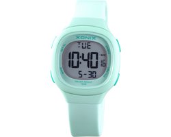 Xonix BBF-002- Horloge - Digitaal - Vierkant - Dames - Vrouwen - Siliconen band - ABS - Cijfers - Achtergrondverlichting - Alarm - Start-Stop - Tweede tijdzone - Datumaanduiding - Waterdicht - LichtGroen - 10 ATM