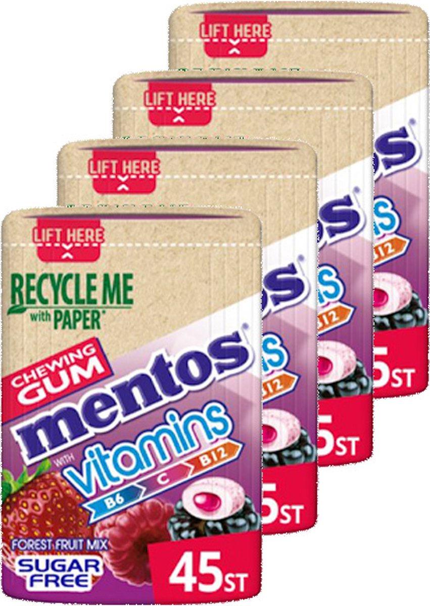Goedkoopste Mentos Gum | Vitamins | Forest Fruit Mix | 4 Stuks | 4 x 90 gram (45 stuks