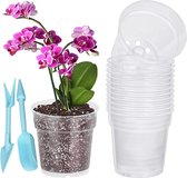 20 stuks transparante orchideeënpotten met tuingereedschap, 11,5 cm transparante bloempot, plastic potten voor orchideeën, zaailingen, potten met afvoergaten voor tuin, balkon, bureau
